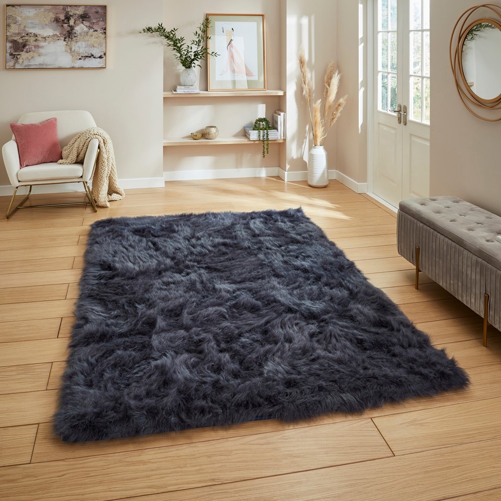 Polar Plush Soft Plain Textured Shaggy Rugs in Navy Blue